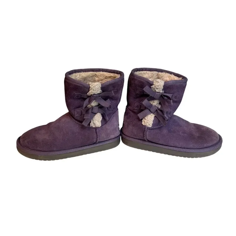 Koolaburra by UGG Victoria Short Boots Purple Suede Bow Shearling US 3 Coquette